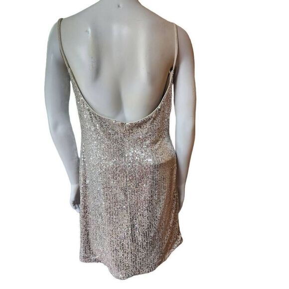 La Femme Silver Sequin Spaghetti Strap Mini Dress (12) - Picture 6 of 7
